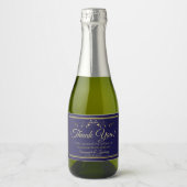 Gold & Navy Blue Wedding Mini Sparkling Wine Label (Front)