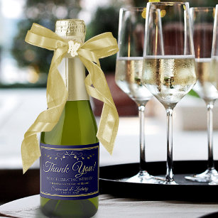 Gold & Navy Blue Wedding Mini Sparkling Wine Label