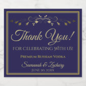 Gold & Navy Blue Wedding Thank You Liquor Bottle Label (Single Label)
