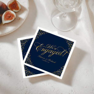 Gold Navy Blue We're Engaged Engagement Party Napkin