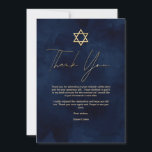 Gold Navy Blue White Watercolor Bar Mitzvah Thank You Card<br><div class="desc">This modern and artsy-themed Bar Mitzvah thank you card is the perfect choice for your son for his special day. It features a hand-painted navy blue background. On the top of the invite is a faux printed gold star of David and custom typography. It's a unique, cool, and trendy design...</div>