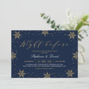Gold & Navy Blue Winter Rehearsal Dinner Party Invitation
