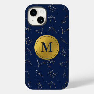 Gold & Navy Blue Zodiac Constellations Monogram Case-Mate iPhone 14 Case