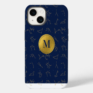 Gold & Navy Blue Zodiac Constellations Monogram iPhone 14 Case