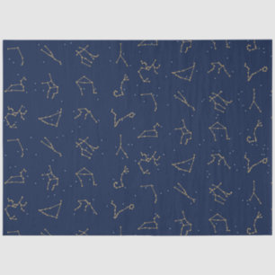 Gold & Navy Blue Zodiac Constellations Pattern Tissue Paper