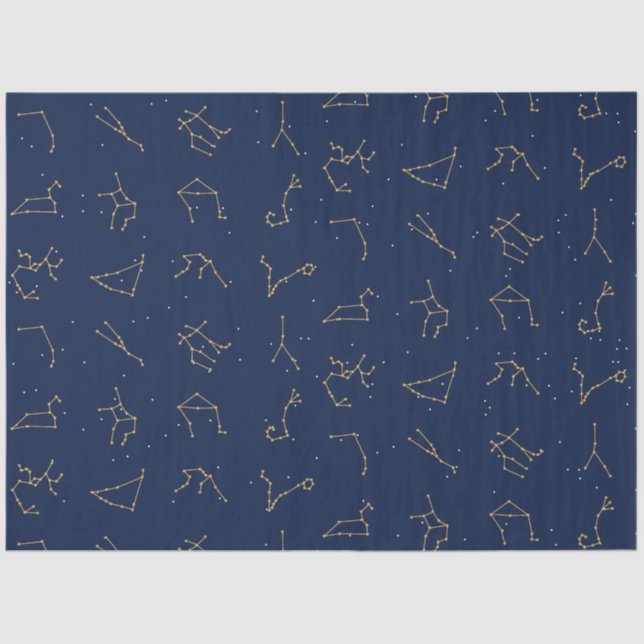 Gold & Navy Blue Zodiac Constellations Pattern Tissue Paper (Front)