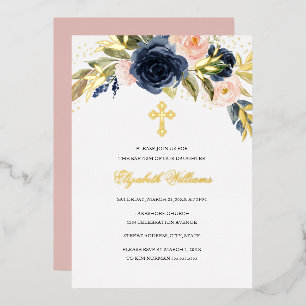 Gold Navy Blush Floral Girl Baptism