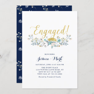 Gold & Navy   Boho Floral Engagement Party Invitat Invitation