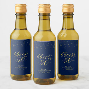Gold & Navy Cheers 50 years, 50th Birthday Party Wine Label
