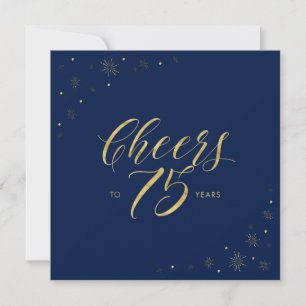 Gold & Navy   Cheers 75th Birthday Party Square Invitation