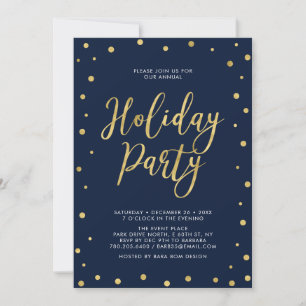 Gold & Navy Chic Confetti Corporate Holiday Party Invitation