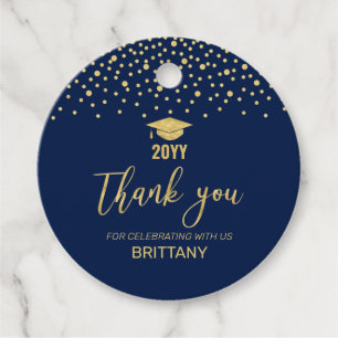 Gold Navy Confetti 2022 Graduation Party Thank you Favour Tags