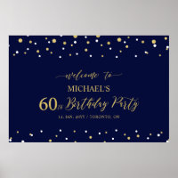 Gold & Navy Confetti 60th Birthday Party Welcome