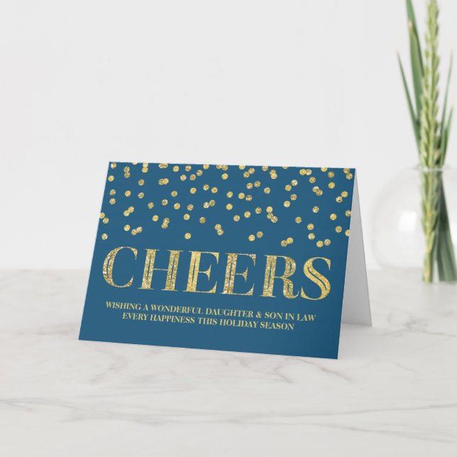 Gold Navy Confetti Christmas Daughter & Son in Law Holiday Card (Front)