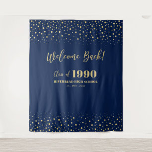 Gold & Navy Confetti Class Reunion Party Backdrop Tapestry