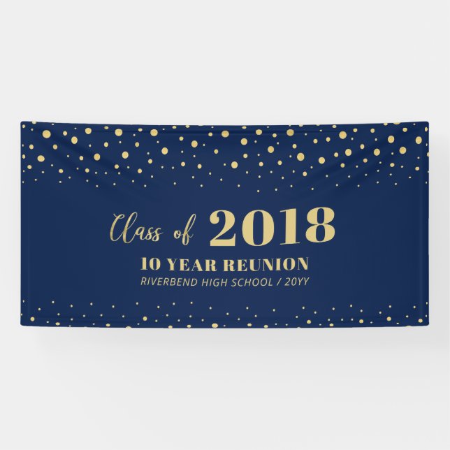 Gold & Navy Confetti Class Reunion Party Welcome Banner (Horizontal)