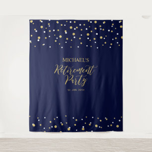 Gold & Navy Confetti Retirement Party Backdrop Tapestry