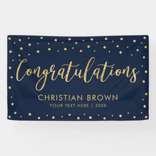 Gold & Navy | Congratulations Graduation Party Banner (Horizontal)
