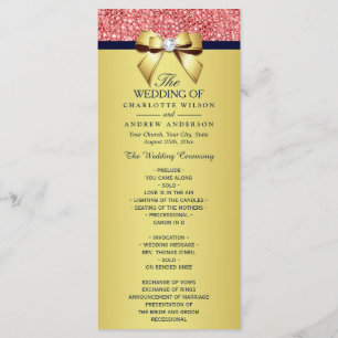 Gold Navy Coral Sequins Bow Wedding Program