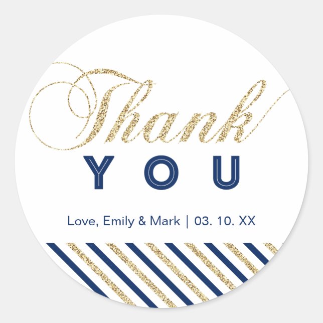 Gold & Navy | Custom Party Thank You Sticker (Front)