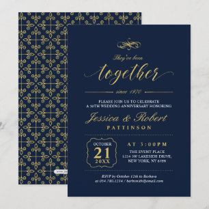 Gold & Navy   Elegant 50th Wedding Anniversary Invitation