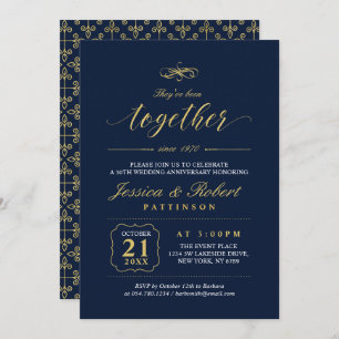 Gold & Navy   Elegant 50th Wedding Anniversary Invitation