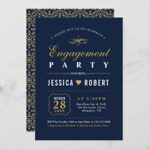Gold & Navy   Elegant Engagement Party Invitation