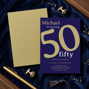 Gold Navy Elegant Modern Man 50 Birthday Invitation
