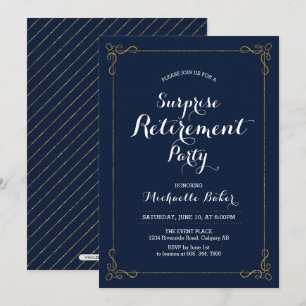 Gold & Navy   Elegant Surprise Retirement Party Invitation