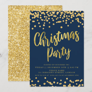 Gold Navy Glitter Business Corporate Christmas Invitation