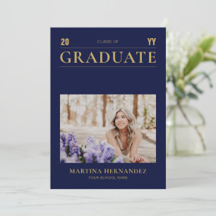 Gold & Navy Graduation Photo Announcement