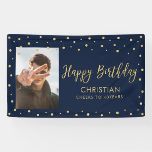 Gold & Navy Happy Birthday Photo Banner