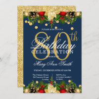 Gold & Navy Holiday Glitter 80th Birthday Party