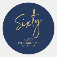 Gold & Navy Lettering Sixty 60th Birthday Favour