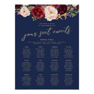 Gold Navy Marsala Wedding Welcome Sign Lucy