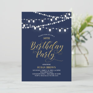 Gold & Navy   Modern 50th Adult Birthday Party Invitation