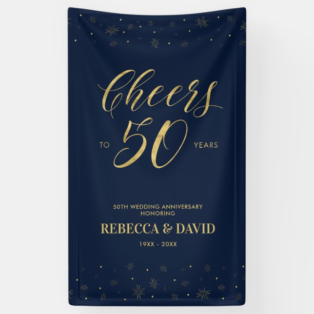 Gold & Navy Modern 50th Wedding Anniversary Banner (Vertical)