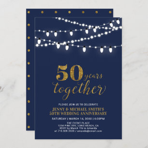 Gold & Navy   Modern 50th Wedding Anniversary Invitation