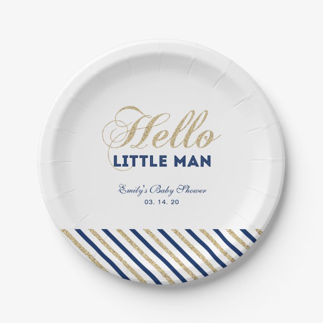 Gold & Navy | Modern Baby Shower Party Plate (Front)