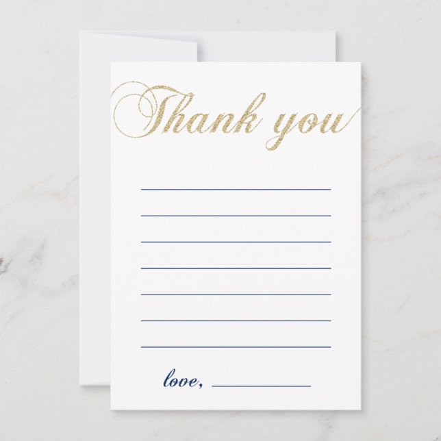 Gold & Navy | Modern Boy Party Thank You Note Card (Front)