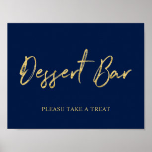 Gold Navy Modern Brush Lettering Dessert Bar Sign