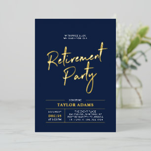 Gold & Navy Modern Brush Script Retirement Party