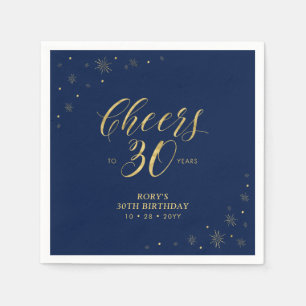Gold & Navy   Modern Cheers 30th Birthday Party Napkin
