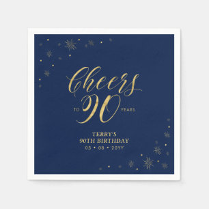Gold & Navy   Modern Cheers 90th Birthday Party Napkin