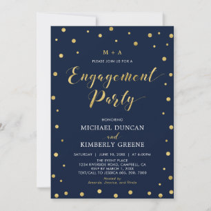 Gold & Navy Modern Confetti Engagement Party Inv Invitation