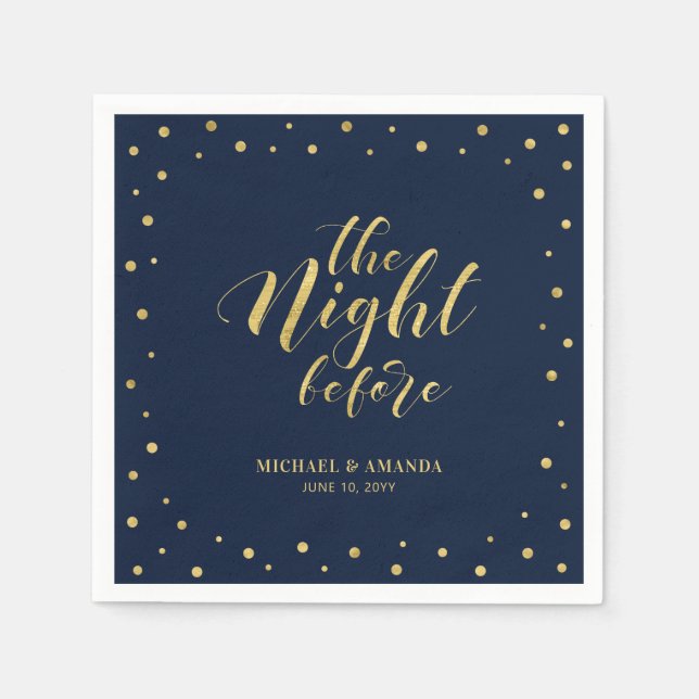 Gold & Navy Modern Confetti Rehearsal Dinner Napkin (Front)