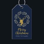 Gold & Navy | Modern Deer Merry Christmas Gift Tag<br><div class="desc">Add the finishing touches to your holiday gift package with this modern deer Christmas gift tag. This gift tag features stylish gold deer and wreath graphics with "Merry Christmas" script lettering.</div>