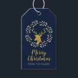 Gold & Navy | Modern Deer Merry Christmas Gift Tag<br><div class="desc">Add the finishing touches to your holiday gift package with this modern deer Christmas gift tag. This gift tag features stylish gold deer and wreath graphics with "Merry Christmas" script lettering.</div>