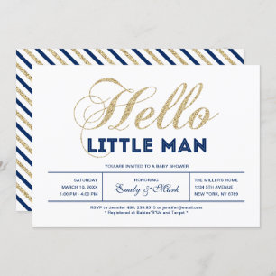 Gold, Navy   Modern Typography Boy Baby Shower Invitation