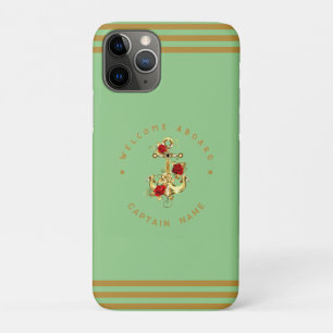 Gold Navy Nautical Anchor yacht club retro Rose Na iPhone 11 Pro Case